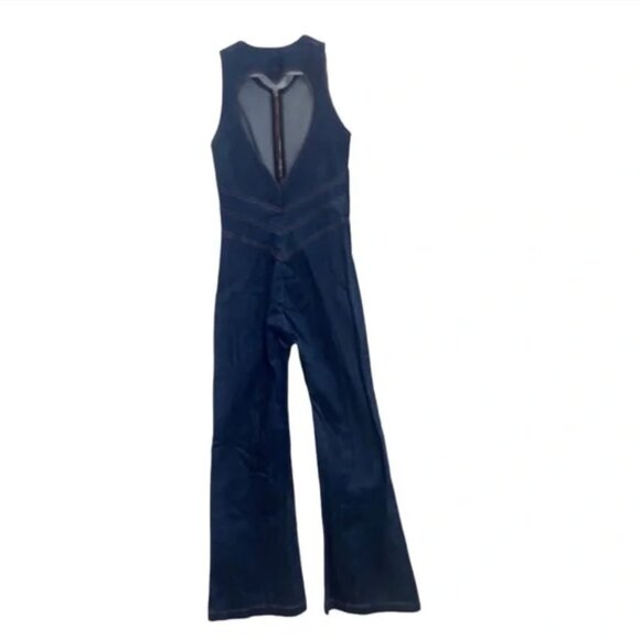 NWT Revice Denim Hollywood Heartthrob Denim Flare Jumpsuit Heart Cutout - Picture 4 of 8